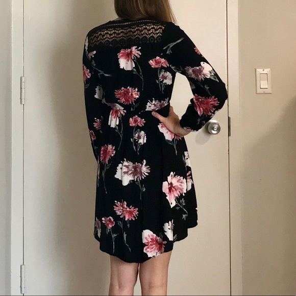 Floral and Black High Low Wrap Dress - Picture 2 of 5